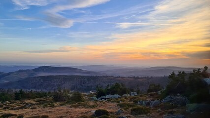 Sunset view from Mount Brocken, Harz N.P., Germany
