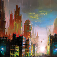 Expressive Vector Cyberpunk  City 33