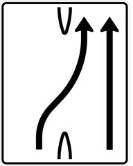 This sign indicates the end of a lanelanes. All the traffic in this lanethese lanes must merge into the adjacent lane. Direction Signs, road signs Germany