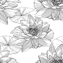 Lotus flower. Seamless pattern on a watercolor background. Wallpapers of medicinal, perfumery and cosmetic plants. Use printed products, signs, posters, postcards, packaging.