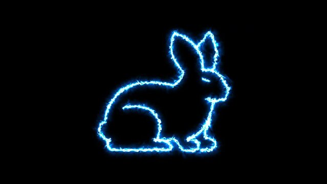 Rabbit outline light illustration effect. Chinese New Year 2023, year of the Rabbit zodiac sign