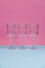 Three faceted champagne glasses for a New Year or Christmas party