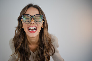 Happy person with glasses funny - obrazy, fototapety, plakaty