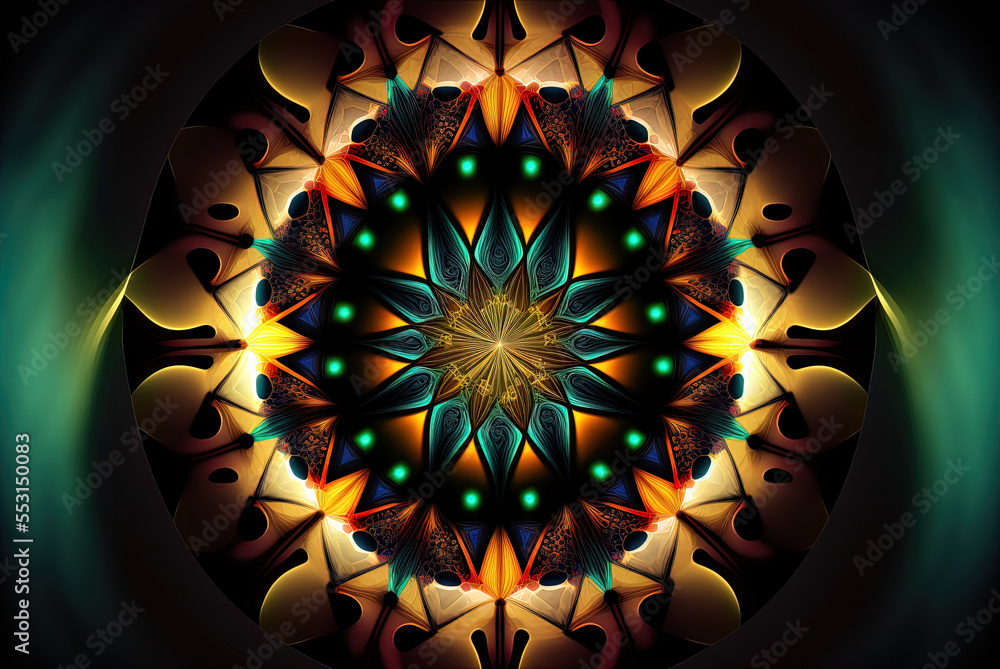 Poster ambient light kaleidoscope with abstract patterns generative ai