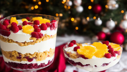 English Trifle with festive background