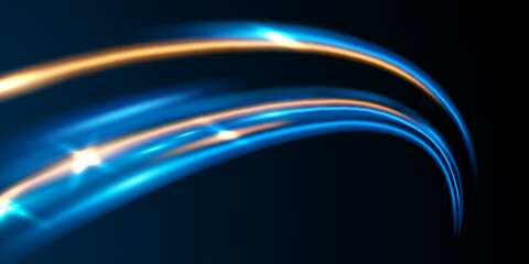 Elegant abstract light line effect design vector illustration on black background.