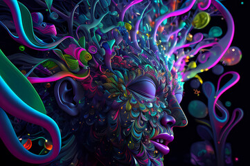 Obraz premium Fluorescent Dreamy Mystical colorful glowing fantasy world Imagination of start of mind