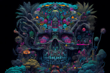 Fluorescent Dreamy Mystical colorful glowing fantasy world Imagination of start of mind