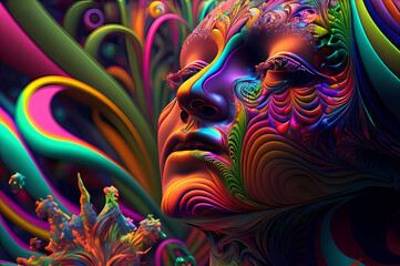 Obraz premium Fluorescent Dreamy Mystical colorful glowing fantasy world Imagination of start of mind