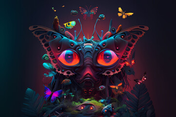 Fluorescent Dreamy Mystical colorful glowing fantasy world Imagination of start of mind