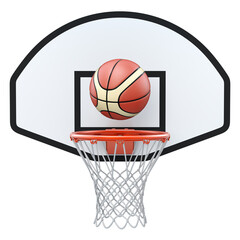 Basket ball board with hoop and net isolated on white background - 3D illustration - 553153268