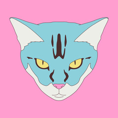 Fashion minimal illustration art. Cat head. Trendy trippy funny design