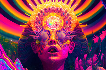 Fluorescent Dreamy Mystical colorful glowing fantasy world Imagination of start of mind