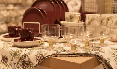 Tableware shop. Beautiful tableware, close-up