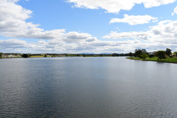 Clarence river from double decker Old Grafton Bridge looks so serine and tranquil with mountains backdrop 