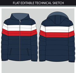 Unisex Sporty winter Jacket flat sketch vector file © Anupriya Dodiyar