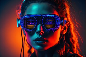 Cyberpunk woman with glasses created with AI