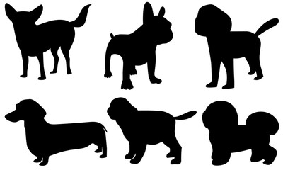 World's smallest dog silhouette collection. Pet symbol on white background.