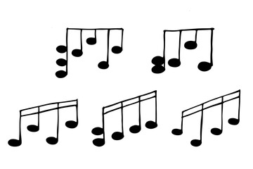 Music note doodle set. Hand drawn musical symbol. Elements for print, web, design, decor, logo