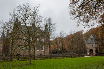 the grounds of historic building Zuylen castle or slot Zuylen as it is called in Dutch on a cold winter day. 