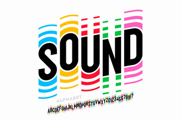 Sound wave rhythm font design, alphabet letters and numbers vector illustration - obrazy, fototapety, plakaty