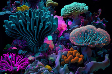 Fluorescent Dreamy Mystical colorful glowing fantasy world Imagination of start of mind