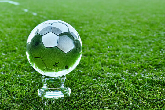 Glass soccer ball on grass