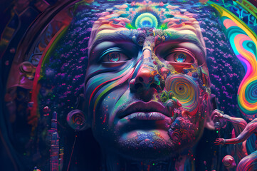 Fluorescent Dreamy Mystical colorful glowing fantasy world Imagination of start of mind