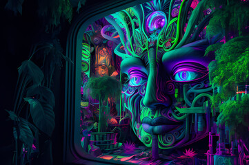 Fluorescent Dreamy Mystical colorful glowing fantasy world Imagination of start of mind