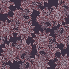 Fototapeta na wymiar Floral Seamless Asian Textile Background. Vector Paisley Pattern