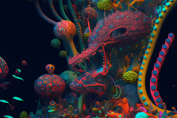 Obraz premium Fluorescent Dreamy Mystical colorful glowing fantasy world Imagination of start of mind