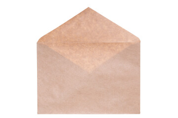 open brown mail envelope isolated on white background