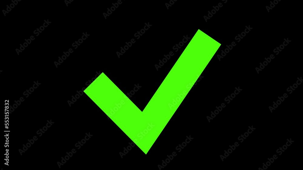 Poster check mark icon animation. green check mark with black and green background. animation in motion gra