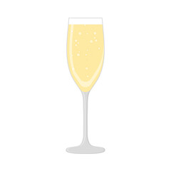 Single sparkling glass of champagne. Flat style. Isolated on white background. Vector illustration.