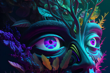 Obraz premium Fluorescent Dreamy Mystical colorful glowing fantasy world Imagination of start of mind