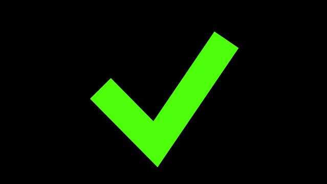 Check mark icon animation. Green check mark with black and green background. Animation in motion graphics of a check mark symbol. green screen