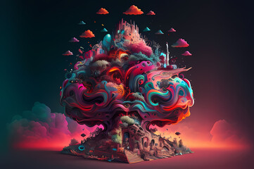 Fluorescent Dreamy Mystical colorful glowing fantasy world Imagination of start of mind