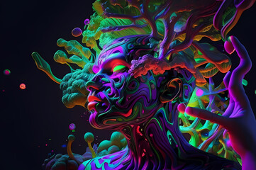 Fluorescent Dreamy Mystical colorful glowing fantasy world Imagination of start of mind