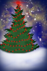 Fototapeta na wymiar christmas tree with stars and snowflakes background