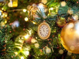 The clock on the Christmas tree. A symbol of the approaching New Year.