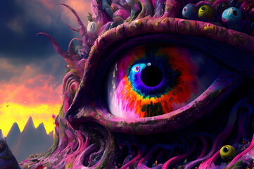 Fluorescent Dreamy Mystical colorful glowing fantasy world Imagination of start of mind