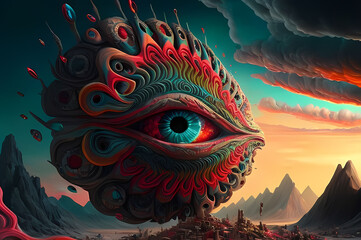 Fototapeta premium Fluorescent Dreamy Mystical colorful glowing fantasy world Imagination of start of mind