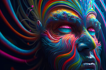 Naklejka premium Fluorescent Dreamy Mystical colorful glowing fantasy world Imagination of start of mind