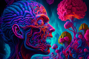 Fluorescent Dreamy Mystical colorful glowing fantasy world Imagination of start of mind