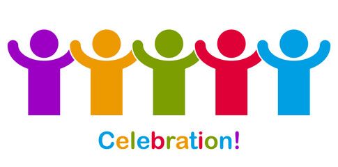 Celebrating people vector concept simple illustration or icon, celebration anniversary or holiday fun, group of cheerful happy people having fun at party.
