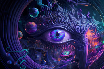 Fluorescent Dreamy Mystical colorful glowing fantasy world Imagination of start of mind