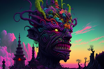 Fluorescent Dreamy Mystical colorful glowing fantasy world Imagination of start of mind