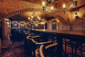 Old wine cellar with bench for tasting