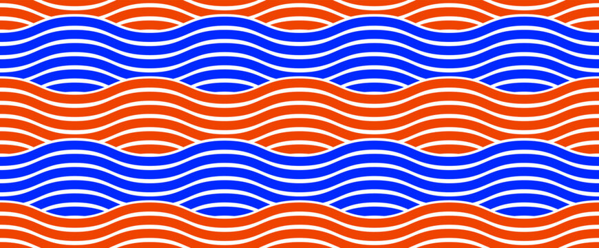 Wavy lines water seamless pattern vector, 3D dimensional endless background wallpaper design image, geometric stripy curved tillable texture.