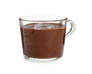 Glass cup of delicious hot chocolate isolated on white